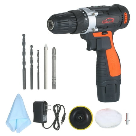 

AbodyCordless Drill / Driver Kit 1400rpm Variable Speed Polisher Car Buffer Waxer Set Power Screwdriver with Light Rechargeable with 5 Bits and 1 Wool Polishing Pad