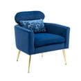 thumbnail image 3 of Modern Velvet Accent Chair with Waist Pillow, Mid Century Modern Upholstered Armchair with Headrest & Padded Seat & Gold Metel Legs, Living Room Chair Vanity Chair for Home Office, Navy, 3 of 7