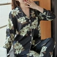 thumbnail image 5 of Sakmal Casual Pajamas Sets for Women Black Long Sleeve Full Pant Button Down Loose Fit Floral Ladies Sleepwear for Summer, 5 of 8