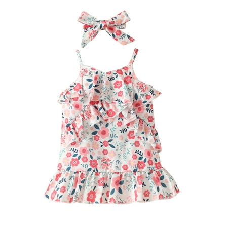 

Meihuida Baby Girl 2Pcs Summer Outfits Sleeveless Floral Print Ruffle Dress + Headband Set