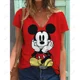 thumbnail image 5 of Camiseta holgada informal de verano con estampado de Mickey Mouse de Disney para mujer, camiseta básica con cuello en V y estampado gráfico, ropa de talla grande con estampado 3D, 5 of 5