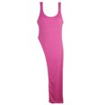 thumbnail image 7 of Women's Crew Neck Sleeveless Long Tank Top Solid Color Asymmetric Slit Hem Slim Fit Casual Summer Cami Vest Hot Pink, 7 of 7