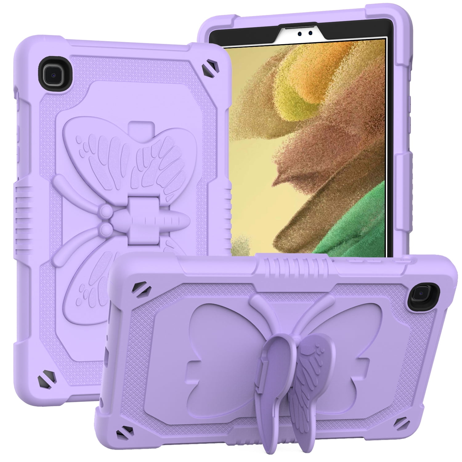 Case For Apple iPad Air (11 inch) 2024 Butterfly Wings Kickstand Tough 3in1 Hybrid with Pencil Holder Rugged Shockproof with Shoulder Strap Tablet Cover [ Purple ]