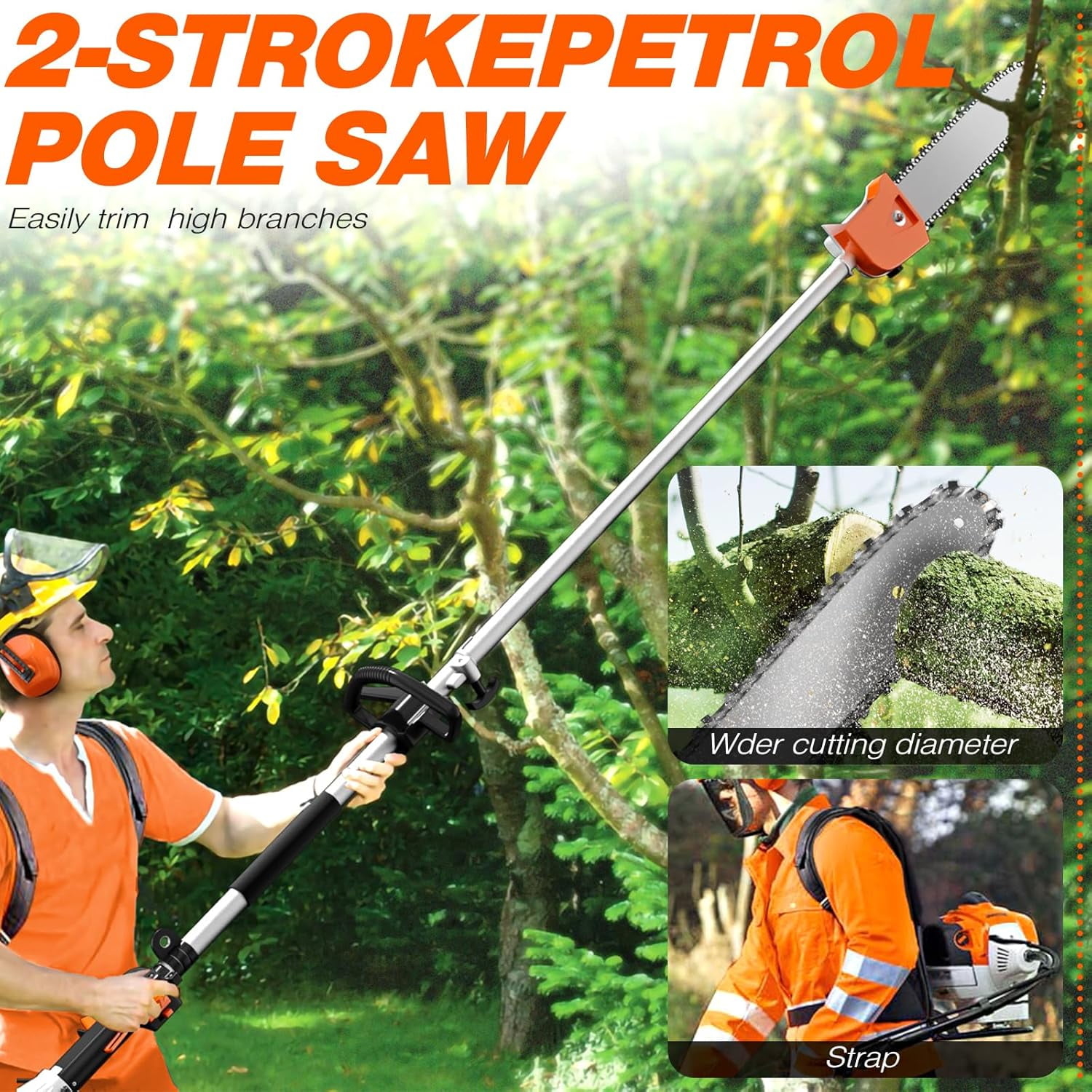 EAYSG 6 in 1 52cc Brush Weed Cutter Petrol Hedge Trimmer Grass Pruner Chainsaw Trimmer with Four Mowing Heads for Gardening Care