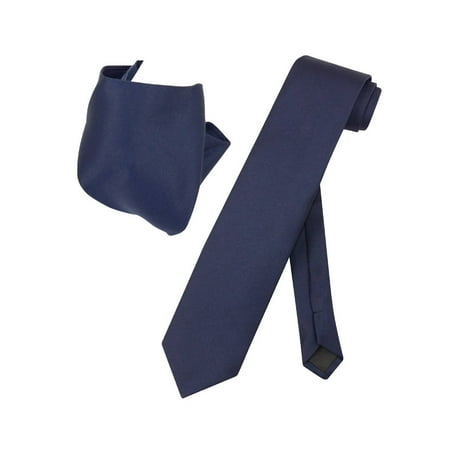 - Vesuvio Napoli Solid EXTRA LONG NAVY BLUE NeckTie Handkerchief Mens Neck Tie Set