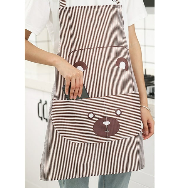 TFixol Unisex Apron with Pockets Cartoon Cute Bear Stripe Printed Kitchen Cooking Baking Apron
