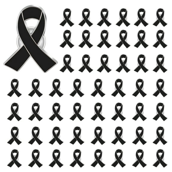 Breast Cancer Enamel Lapel Pin Heart Shaped Silk Ribbon Prevention and Awareness Ribbon Mental Health Awareness Lapel Pins_Hope Pin for Charity_Fundraiser For Clothing Bags & More,Black 50PC