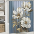 thumbnail image 6 of Pratyus White Flowers Blue Background Gold Accents Shower Curtain Waterproof Bath Curtain Set with Hooks 69"x72, 6 of 7