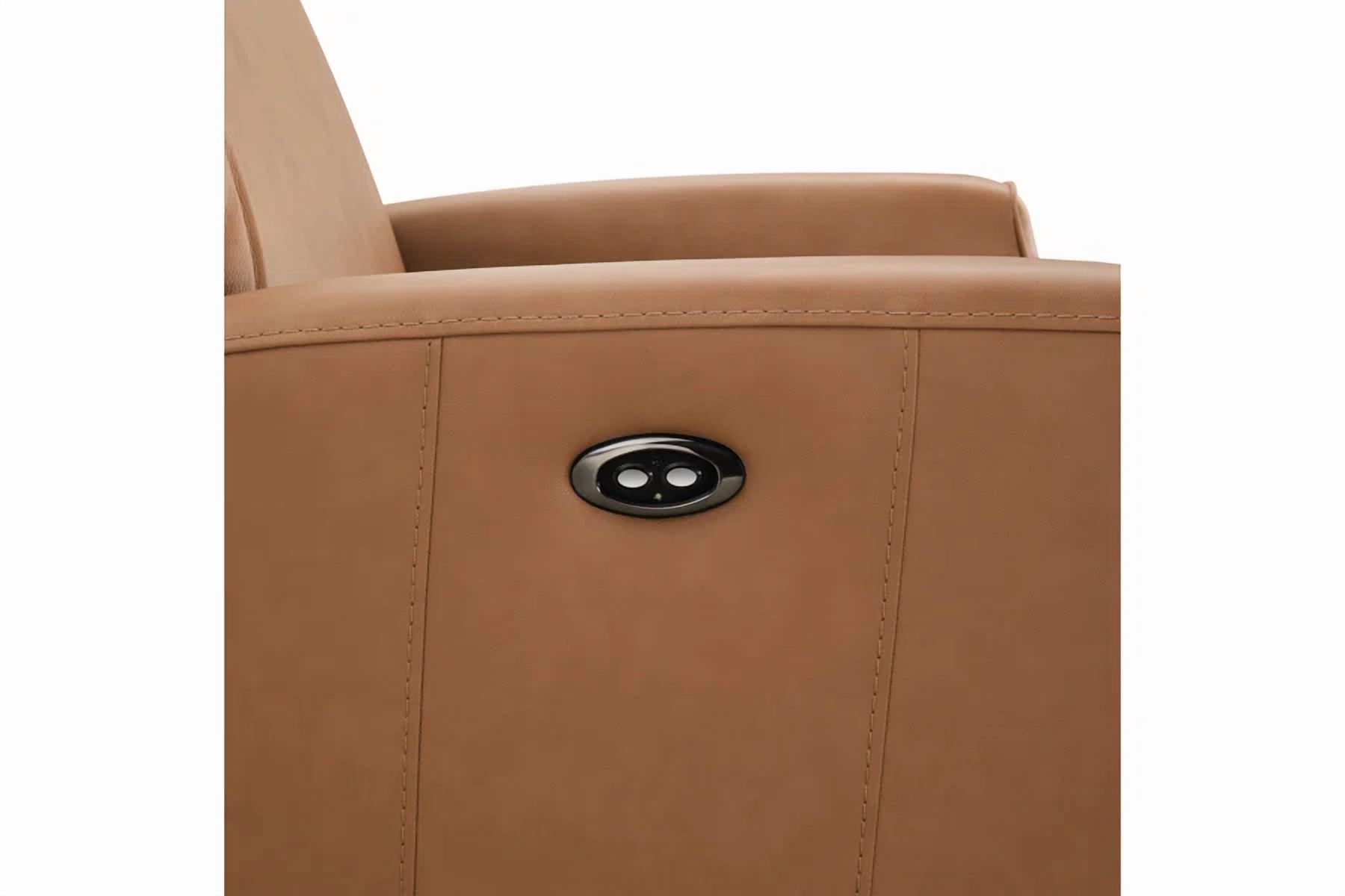 Spruce & Spring Premium Genuine Leather Power Swivel Glider Recliner With Dual Armrests 1 Piece Indoor Use Brown Fabric