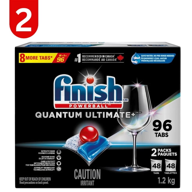 Finish Quantum Ultimate+ Détergent pour Lave-Vaisselle, 96 Tablettes / 2 Pack