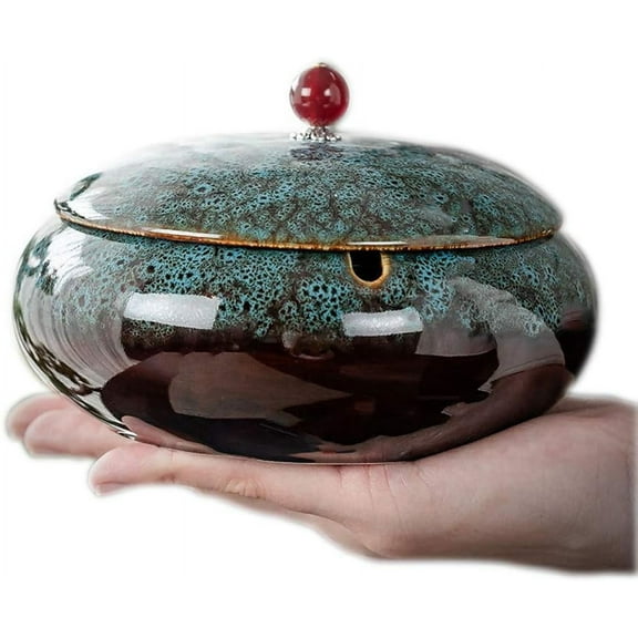 5.7" Ceramic Ashtray with Lids Windproof Cigarette Ashtray for Indoor or Outdoor Use Ash Holder for Smokers Desktop Smoking Ash Tray for Home Office Decoration