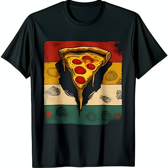 Retro Pepperoni Pizza Graphic Black T-Shirt for Pizza Lovers