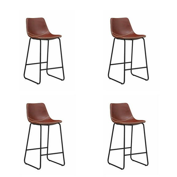 Collingwood Leather Kitchen Island Bar Stool in Red - Set of 4