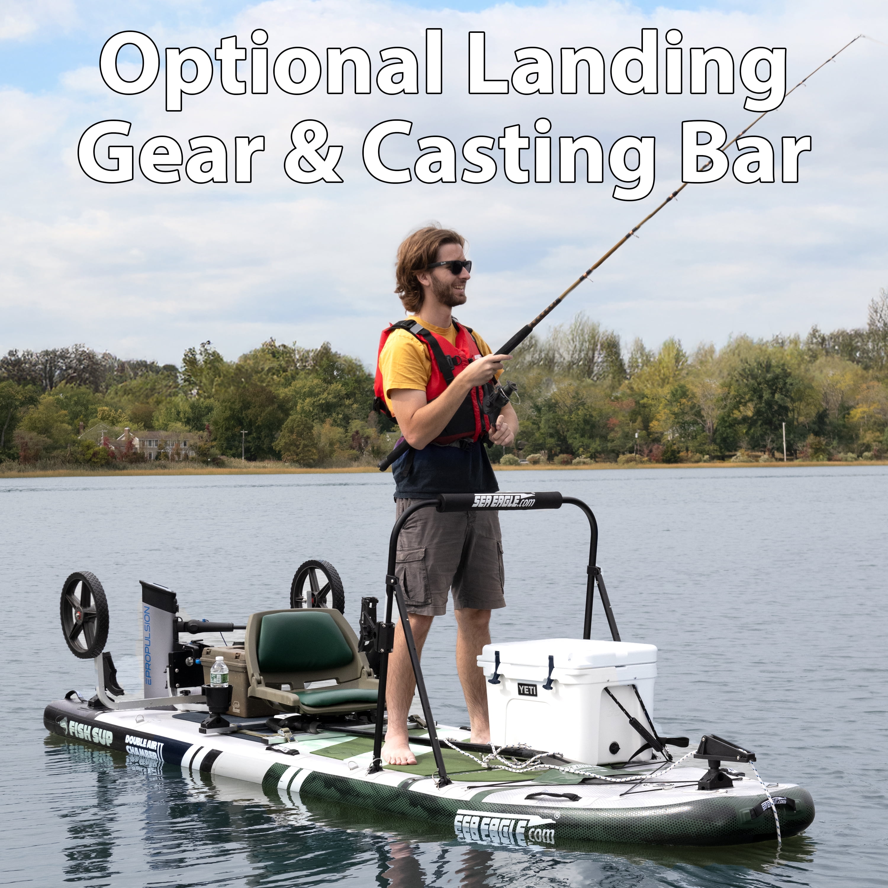 Sea Eagle FS1210 12’10” Inflatable FishSUP Fishing Stand-Up Paddleboard w/Paddle, Pump, Slide in Skeg & Backpack- Sit, Stand, Fish, Motor, or Troll