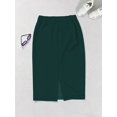 thumbnail image 4 of Elegant Green High-Waist Pencil Skirt With Back Slit Workwear Style, 4 of 5