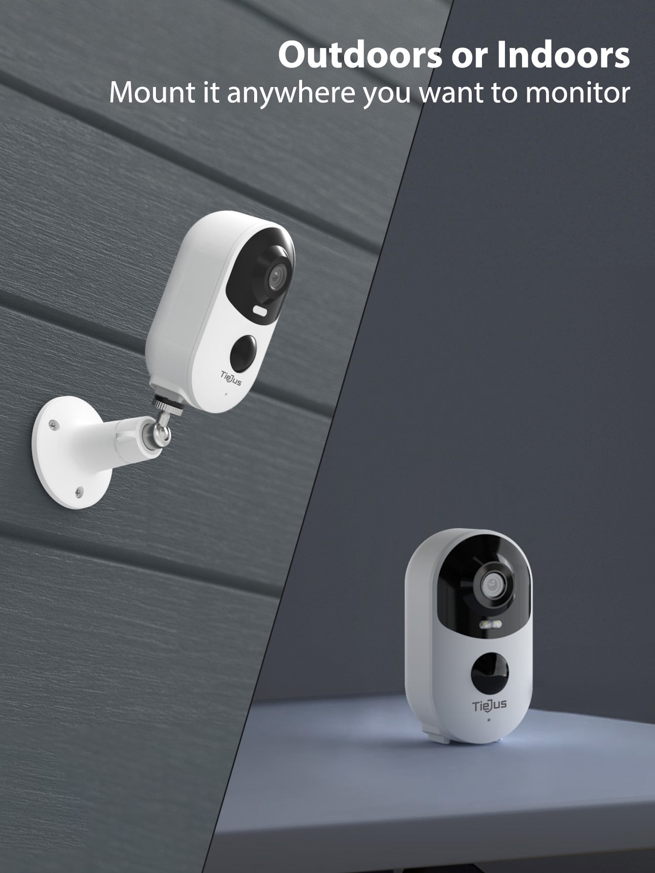 TIEJUS 2K Wireless Outdoor Security Camera ,Waterproof,,2.4GHz WiFi,Rechargeable Battery Powered Home Surveillance Camera with Color Night Vision
