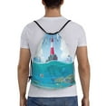 thumbnail image 2 of Kdxio Lighthouse Sea Port Print Drawstring Backpack Bag,Waterproof Draw String Back Sack, Gym Drawstring Bags Swim Bag For Unisex, 2 of 9