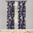 thumbnail image 3 of Ambesonne Tropical Curtains, Exotic Botanical Retro, Pair of 28"x63", Navy Blue and Soft Pink, 3 of 5