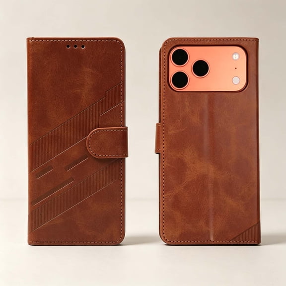 For iPhone 14 Flip Phone Case,PU Leather Flip Foldable Kickstand,,Retro Embossed Flip Cover,With Card Slots,Magnetic Closure,Shockproof Non-Slip Anti-Scratch Phone Case,Brown