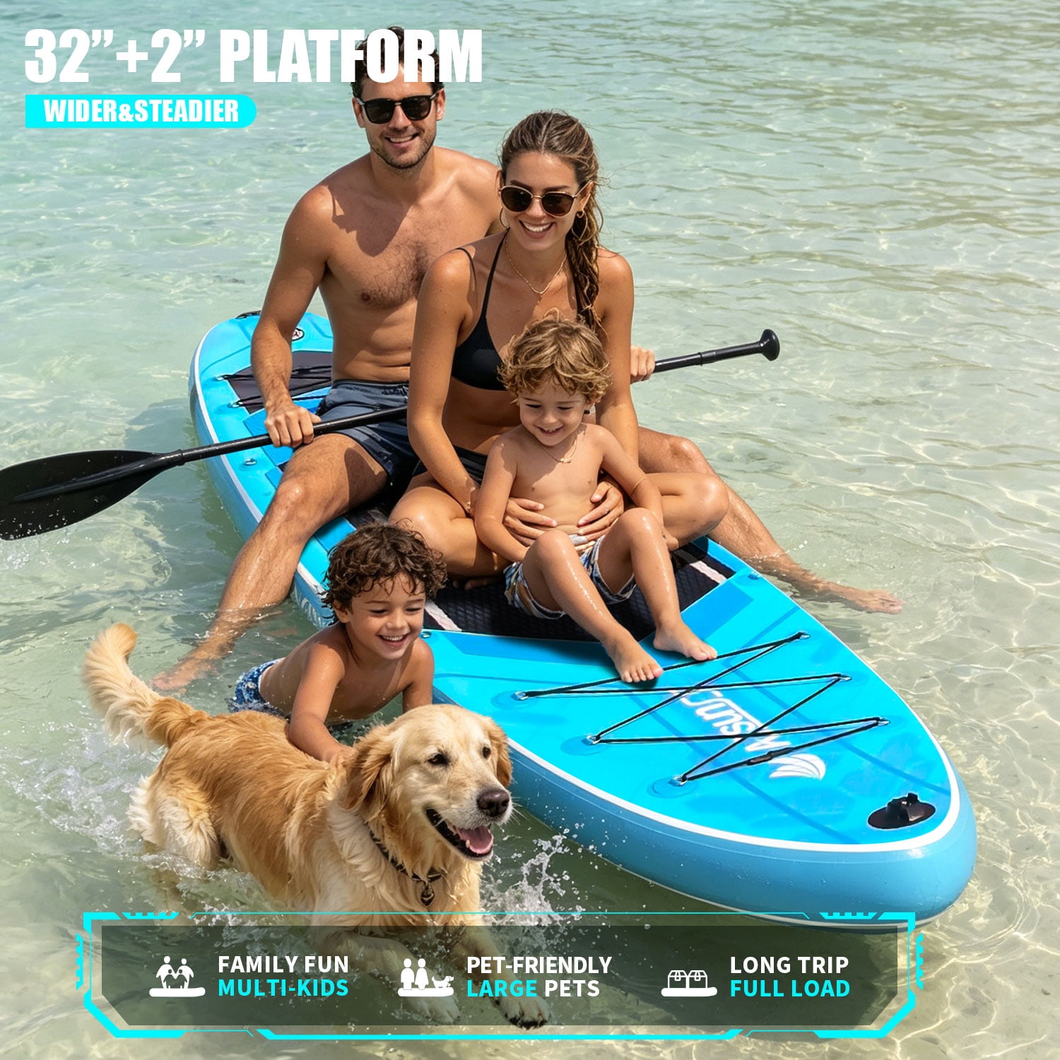 AISUNSS 11′ Inflatable Fishing Stand Up Paddle Board, 6″ Thick Deck, Complete Premium Full SUP Accessories Included