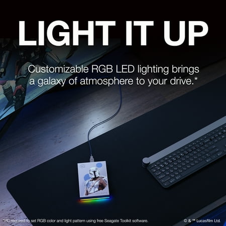 Seagate - The Mandalorian Drive SE FireCuda 2TB External USB 3.2 Gen 1 Hard Drive Officially-Licensed with Blue LED Lighting