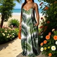 thumbnail image 3 of Lovzfmll Women's Sundress, V-Neck Sleeveless with Spaghetti Straps & Print & Low Back, Bohemian Maxi Dress Green, S, 3 of 6