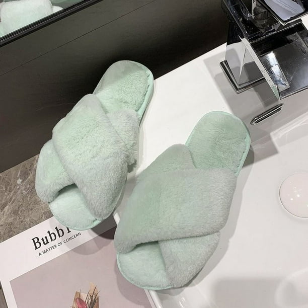 Pantuflas mullidas de gran tamaño para mujer, otoño e invierno, suela plana, para uso en interiores y exteriores