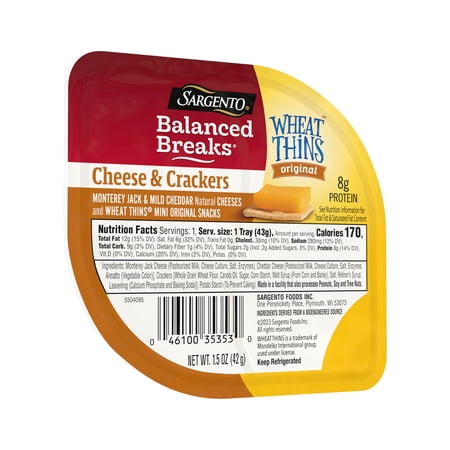 1.5 oz Sargento Balanced Breaks Single Monterey Jack and Mild Cheddar Natural Cheeses with Wheat Thins Mini Original Snacks
