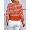 thumbnail image 4 of Womens - Plaid Blazer Dressy Casual Button Front Cardigan Crew Neck Long Sleeve Texture Knit Jackets Orange-Red M, 4 of 8