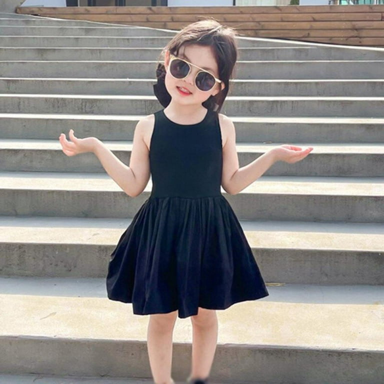 Young Girls Elegant Goth Dresss Black Sleeveless Tutu Dress