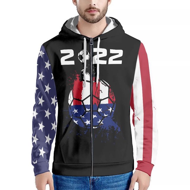 2022 Qatar Football World Cup Zip Hooded Sweater Netherlands Spain Brazil Fans Cheering Jacket