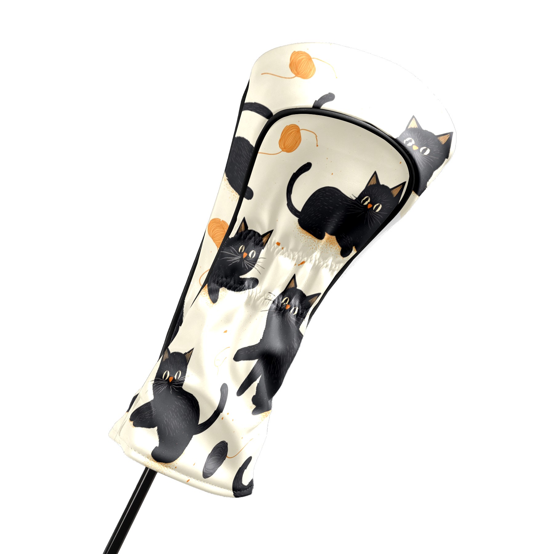 Golf Club Covers PU Leather Waterproof Head Covers for Fairway Woods Hybrids Black Cartoon Cat