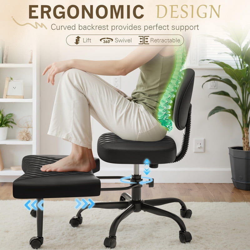 Homall Ergonomic Cross Legged Chair,361°Swivel Wheels, Height Adjustable Ergonomic Kneeling Desk Chairs for ADHD,Meditation ,Yoga and Home Office with Strong Lumbar Support,PU Leather,Black