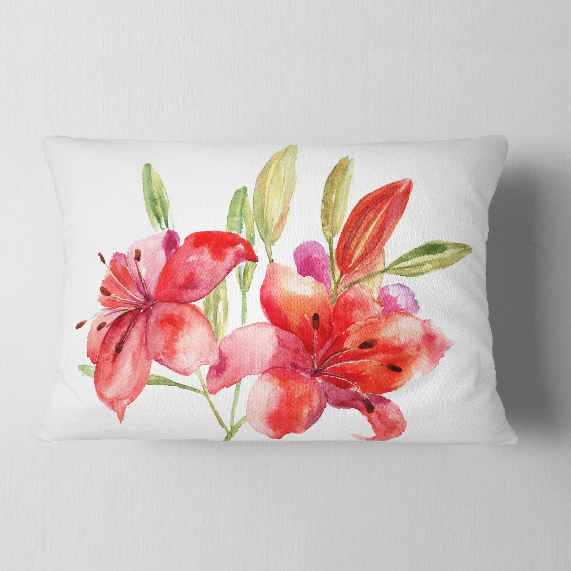 Designart Lily Flowers Illustration - Floral Throw Pillow - 12x20