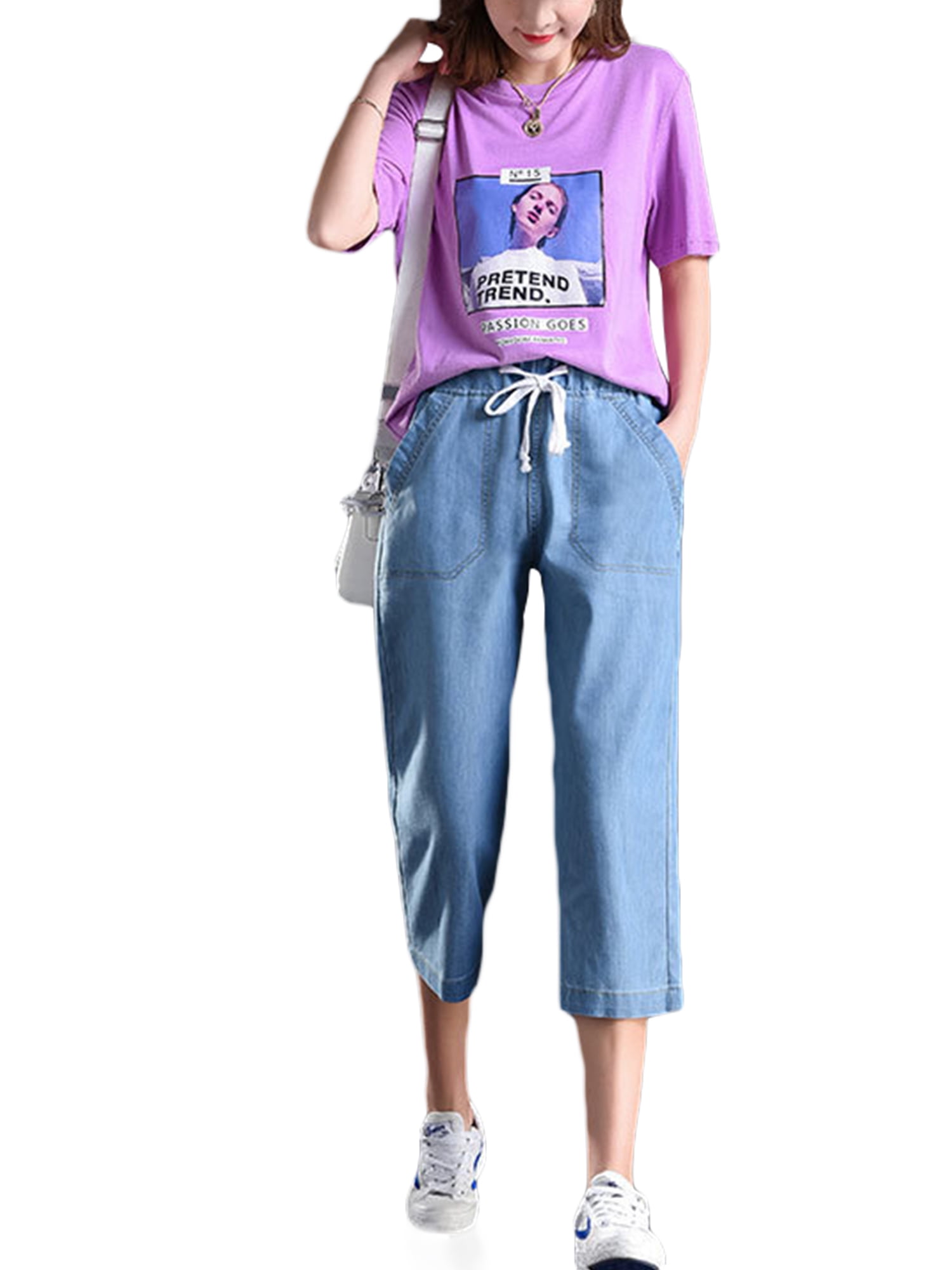 navy capri trousers ladies