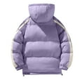 thumbnail image 3 of ZCFZJW Men's Down Jackets Winter Heavyweight Drawstring Hooded Puffer Jacket Solid Zipper Coat Quilted Lined Oversized Long Sleeve Padded Jacket with Pockets Purple M, 3 of 3
