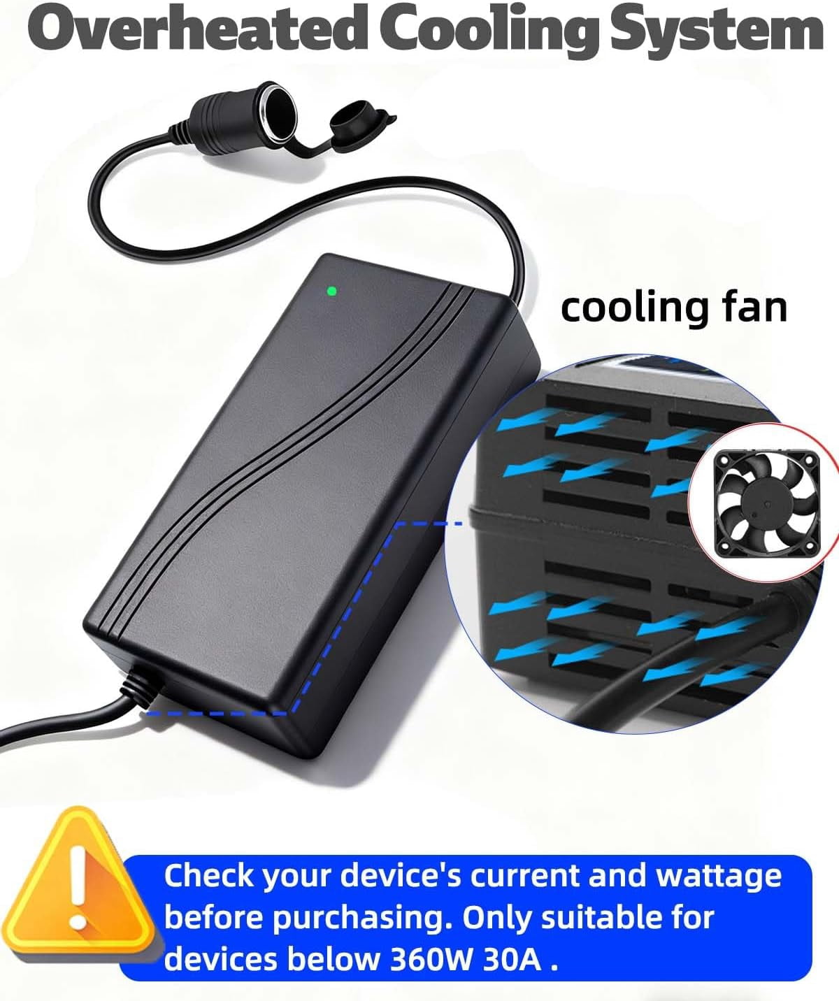 360W AC to  Converter 12V Adapter for Car Refrigerator and Tire Inflator