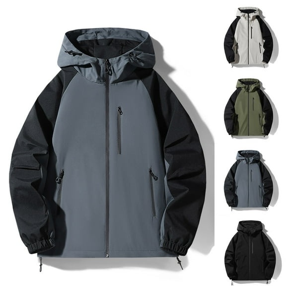 Mens Outdoor Rain Jackets Plus Size Hooded Long Sleeve Shell Jackets with Pockets Casual Outdoor Hiking Fishing Sun Protection Clothes Gifts for Men Khaki XL