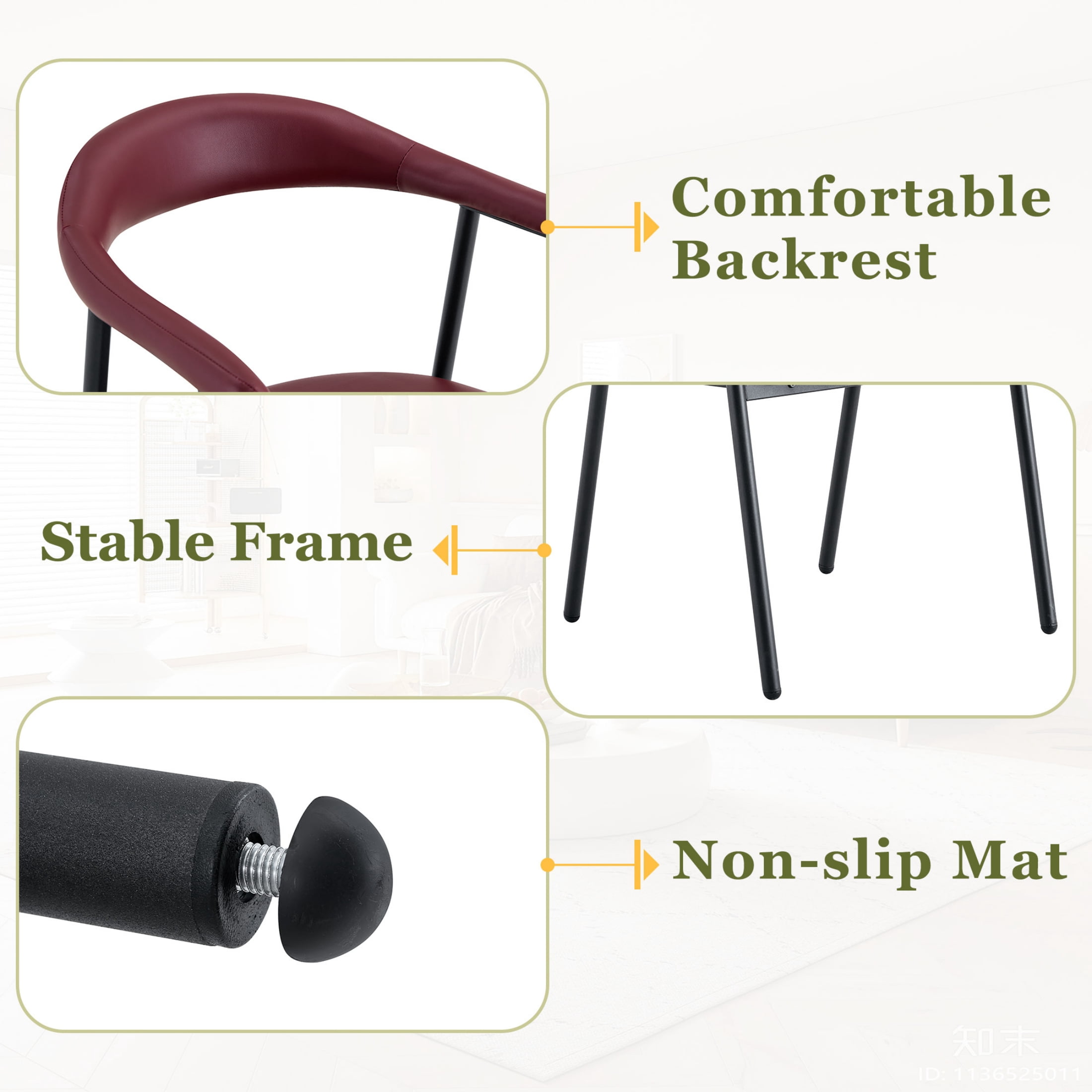 Vinform Upholstered Dining Chairs Set of 4, PU Leather Dining Room Chairs, Burgundy