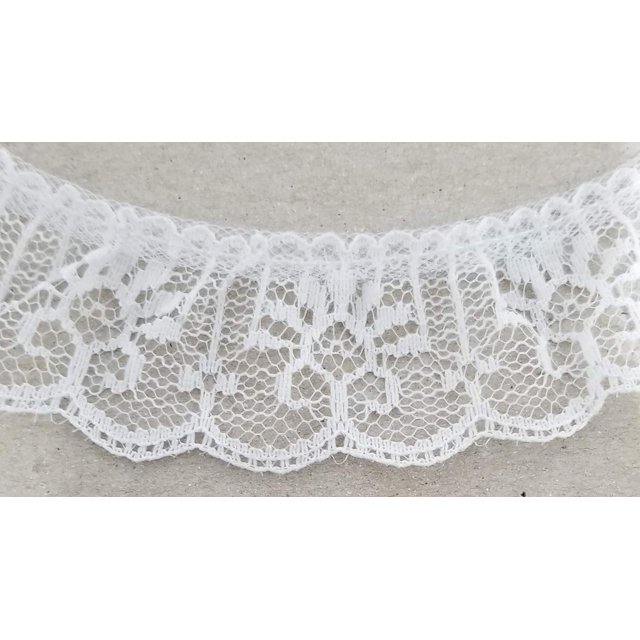 Woeilo 1-1/4" Ruffled Gathered Lace Trimming - 12 Yards - Color Options! (White)