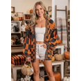 thumbnail image 3 of CURBODO Women's Halloween Vintage Checkered Cardigan Sweater Soft Chunky Knit Open Front Outerwear, 3 of 4