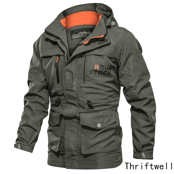Thriftwell Mens Jackets Men's Jacket Mid-length Casual Outdoor Hooded Plus Size Jacket Spring And Autumn Clothes