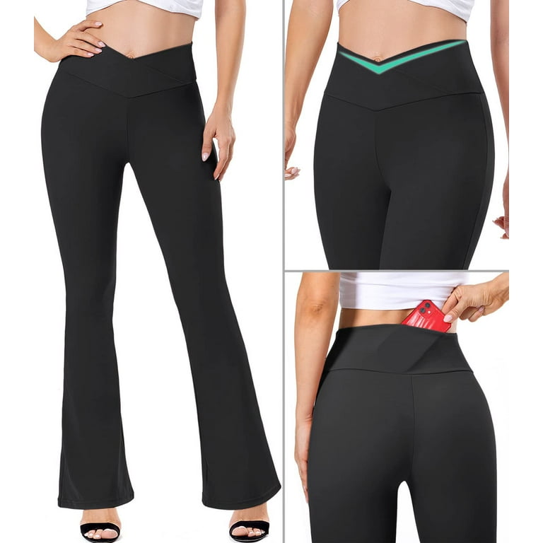 Ilfioreemio High Waisted Crossover Flare Leggings Cross Waist Bootcut Yoga  Pants Wide Legs Workout Work Party Leggings for Women 