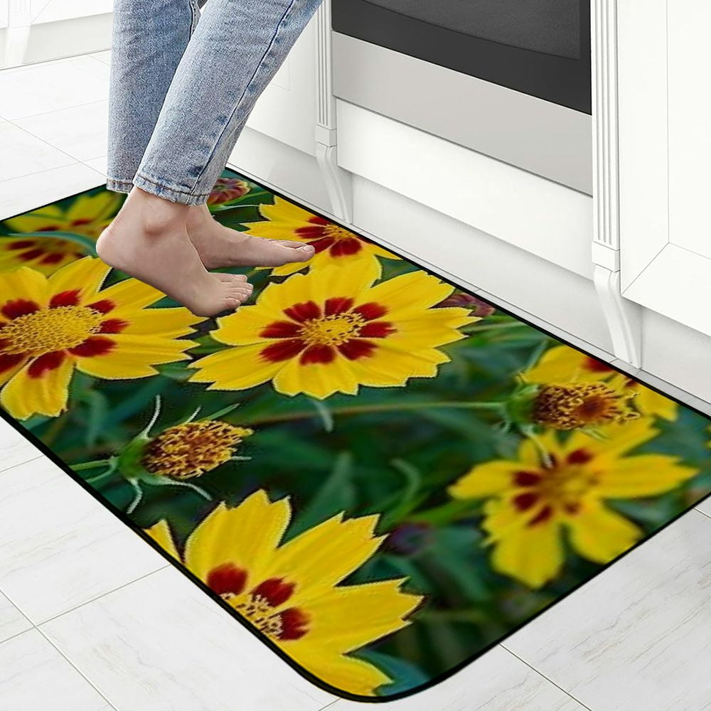 PHYHOO Doormat Floor Rug/Mat- Coreopsis Plant Flowers Yellow Decorative Door Mat, Door Mat with Non-Slip Rubber Backing, Easy Cleaning, Traps Dirt, Rug for Entry, Patio, Garage