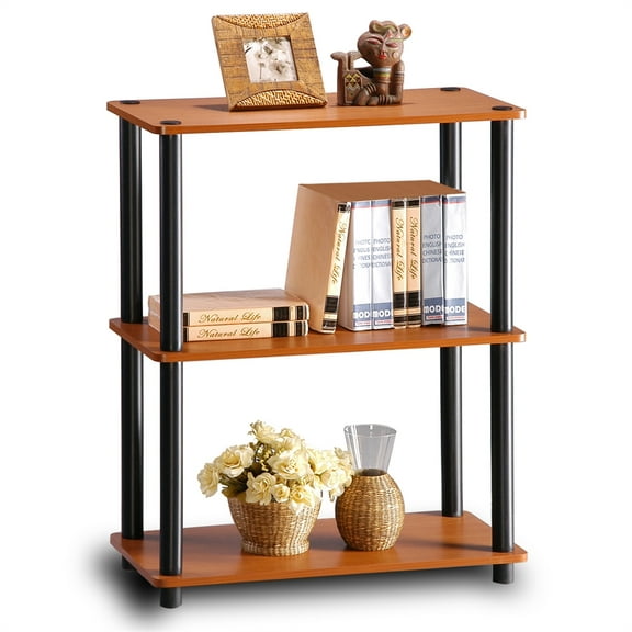 Furinno 10024LC/BK Turn-N-Tube 3-Tier Compact Multipurpose Shelf Display Rack, Light Cherry