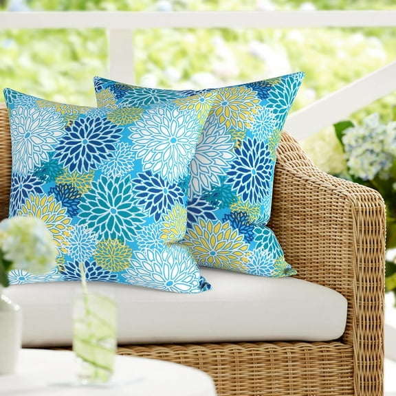 Ryan  Pack of 2 Patio Pillow , Square Decorative Throw Pillow for Home,Sofa,Bench and Patio Furniture (18 x 18 in,Dahlia Blue)