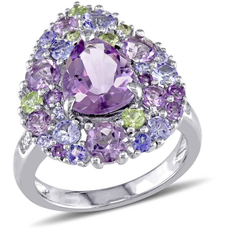 Tangelo 4-1 4 Carat T.G.W. Amethyst, Tanzanite, Peridot, Rose De France and Diamond-Accent Sterling Silver Cocktail Ring by Tangelo