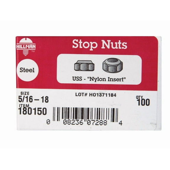 Hillman 5/16 in. Zinc-Plated Steel USS Nylon Lock Nut 100 pk