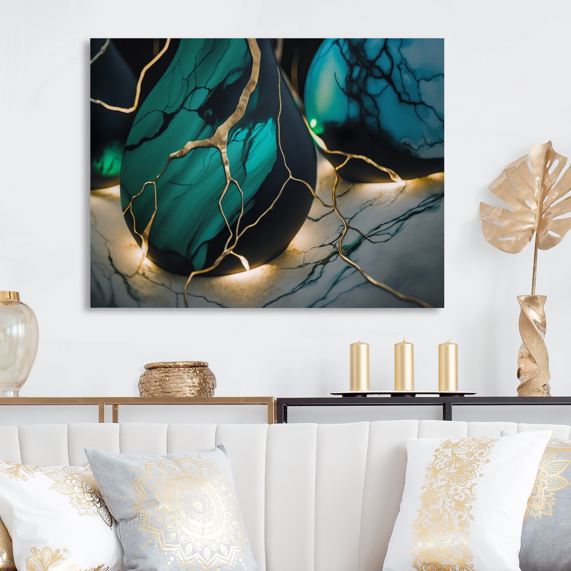 Designart Abstract Geode Green V Canvas Wall Art