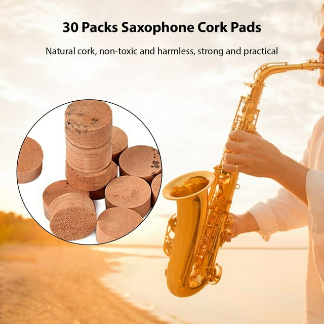 Instrument 30 Packs Tampons de Liège pour Saxophone Réduction de Bruit Silence Pièces de Rechange pour Sax Accessoires d'Instrument de Musique Tapis de Liège pour Sax Compatible avec Trompette Cornet Trombone Saxophone